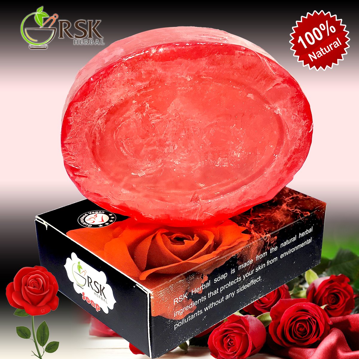 RSK Herbal Red Rose Soap Pack of 2 | 80gm Each | Herbal Face & Bath Soap for Cleansing, Fresh & Soft-Looking Skin