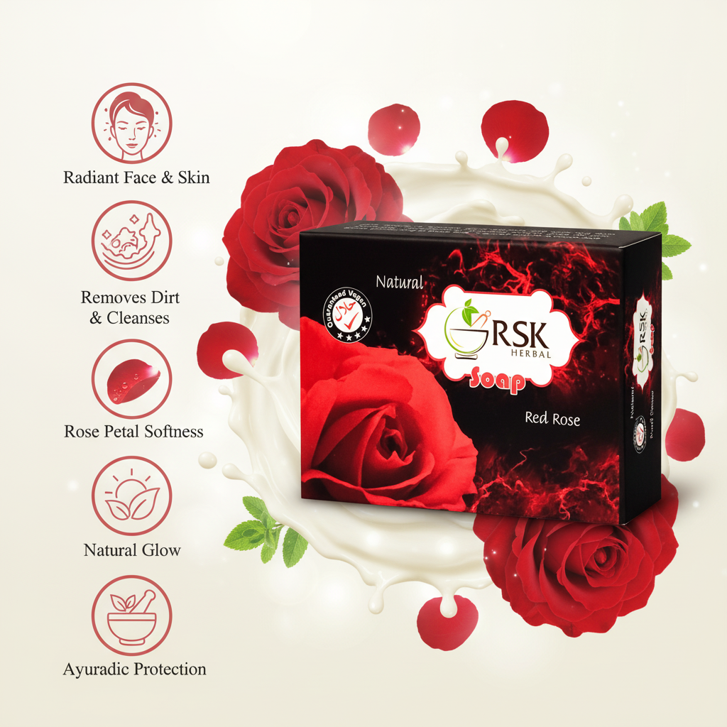 RSK Herbal Red Rose Soap Pack of 2 | 80gm Each | Herbal Face & Bath Soap for Cleansing, Fresh & Soft-Looking Skin - Image 4